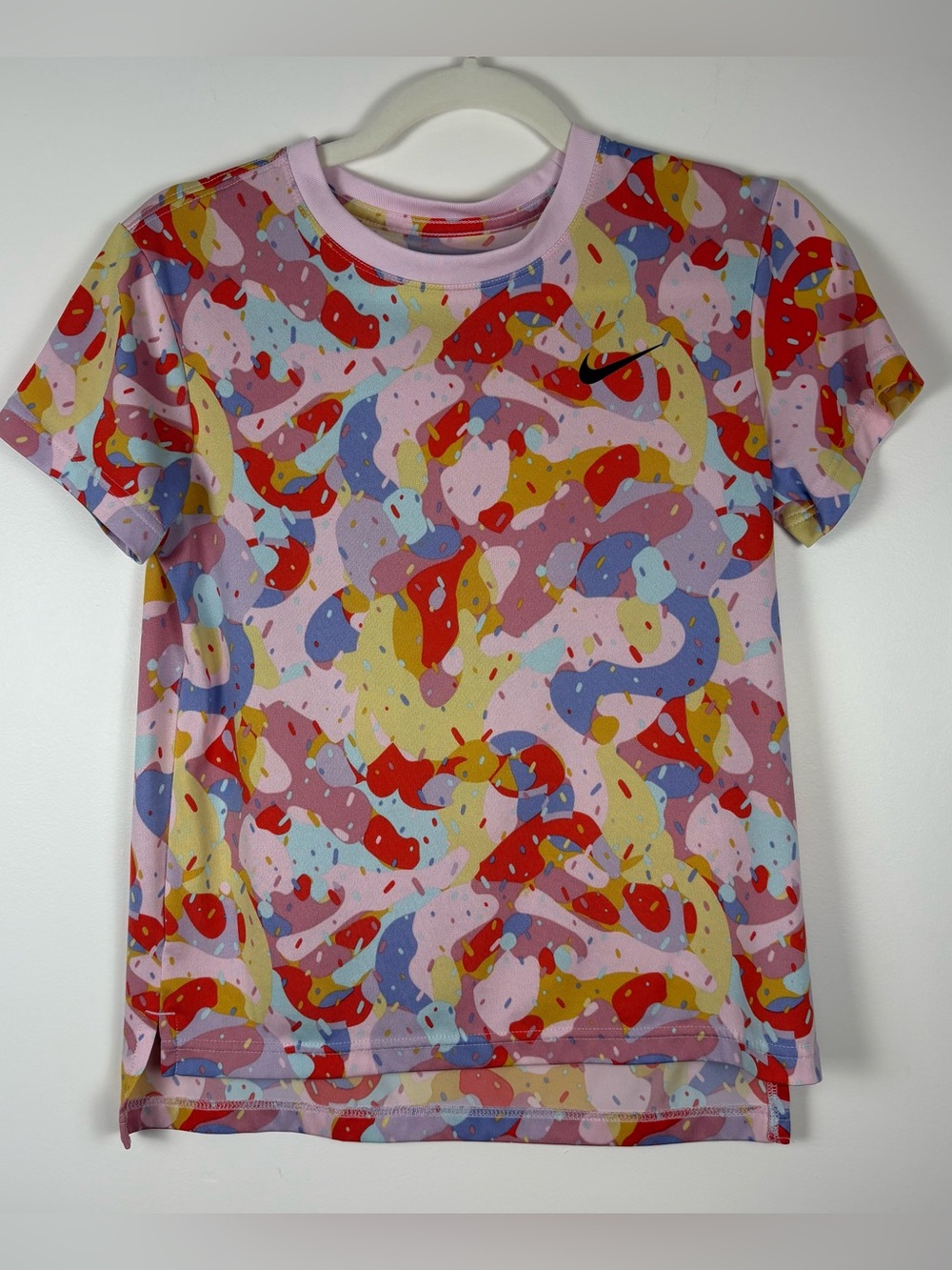 Nike Dri-FIT Youth Girls Pink Multicolor Sprinkle Athletic T-Shirt Size Large